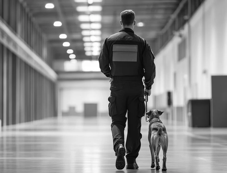 Agent de sécurité avec un chien